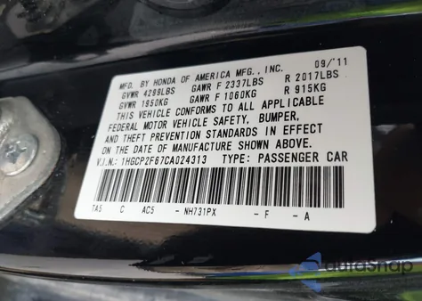 2012 Honda Accord 2.4 Se from USA, damaged, VIN 1HGCP2F67CA024313